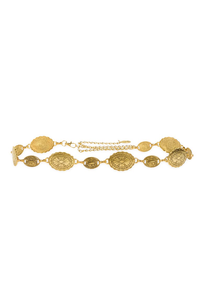 Festival Engraved Medallion Belt, Main, color, GOLD