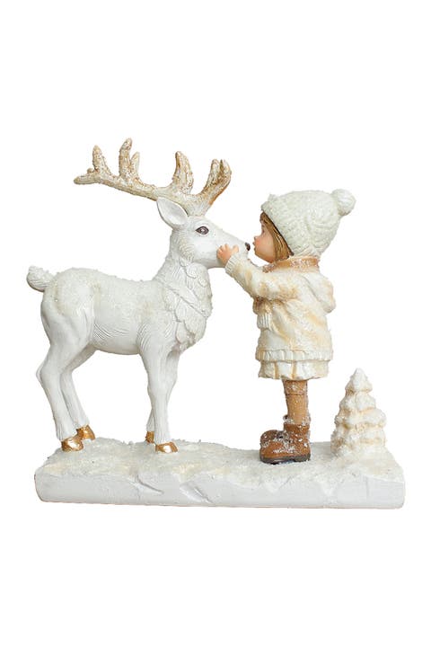Charming Deer And Little Girl Figurine