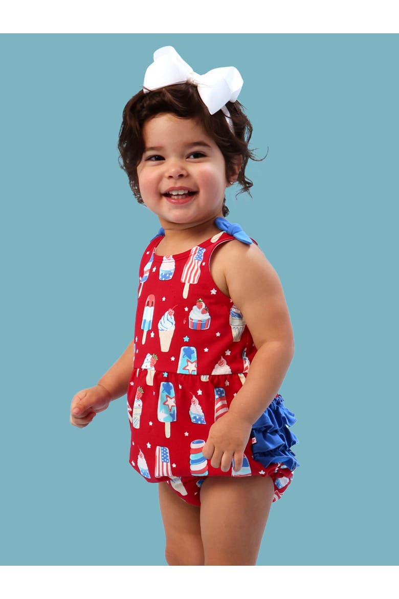 Baby/Toddler Knit Tie Shoulder Bubble Romper, Alternate, color, Stars & Scoops