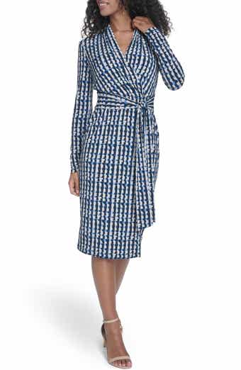 Calvin Klein Long Sleeve Tie Waist Faux Wrap Dress