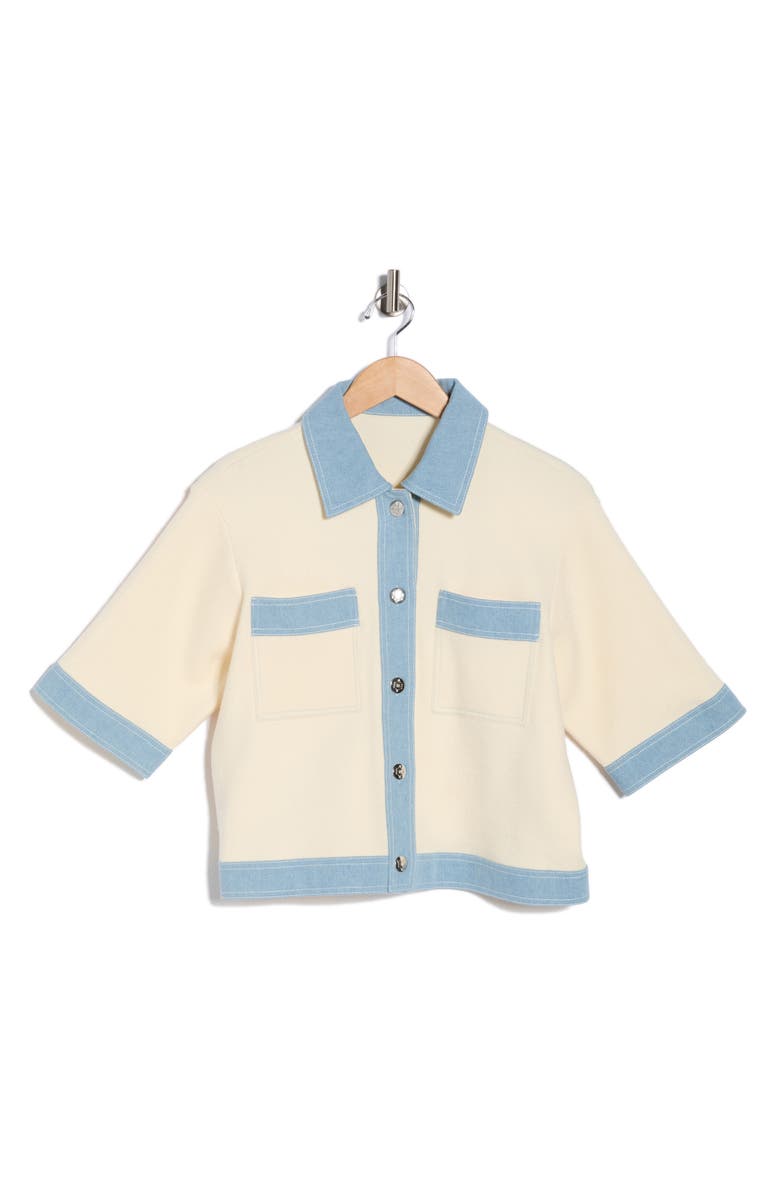 Nanette Lepore Denim Trim Short Sleeve Cardigan, Main, color,