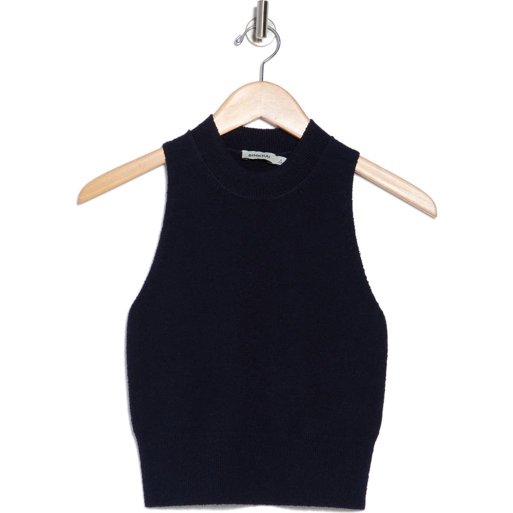 Simkhai Tatyana Mock Neck Sleeveless Knit Top In Midnight