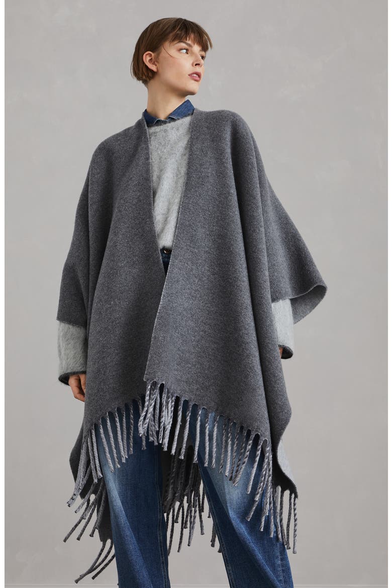 Double knit poncho, Alternate, color, Grey