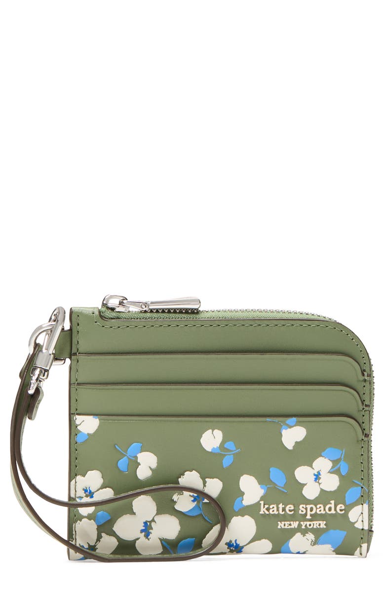 Kate Spade New York devin embossed painterly blooms leather card case, Main, color, 