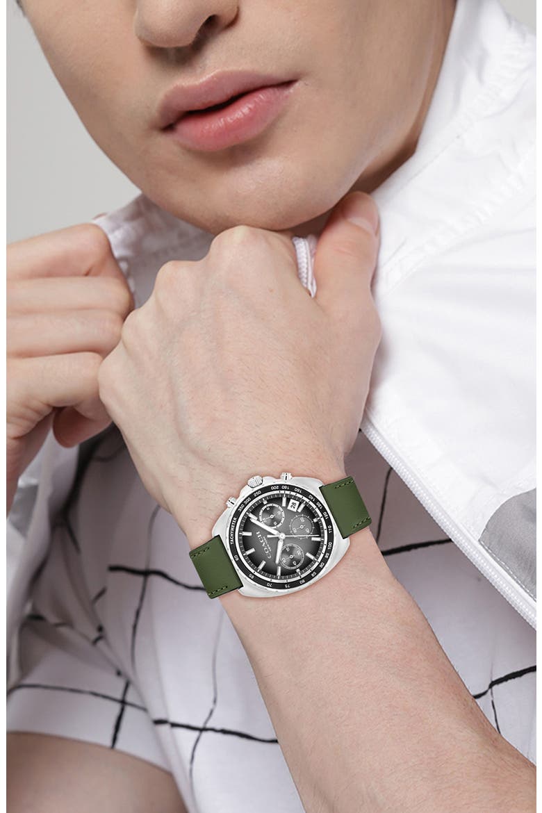 Charter Leather Strap Watch, Alternate, color, GREY