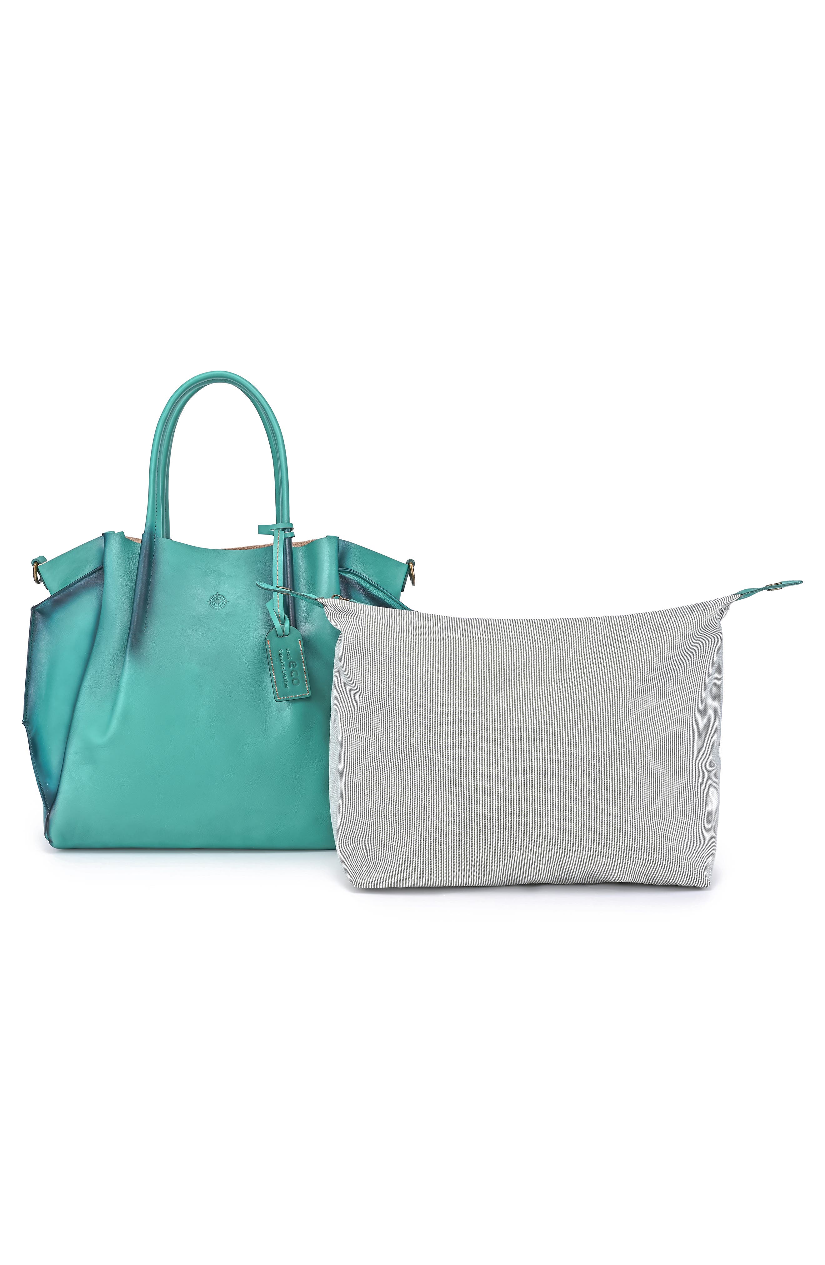 Sprout Land Leather Tote Bag, Alternate, color, AQUA OMBRE