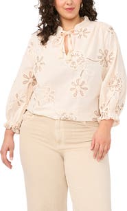 Vince Camuto Flower Appliqué Tie Neck Top