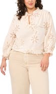 Vince Camuto Flower Appliqué Tie Neck Top