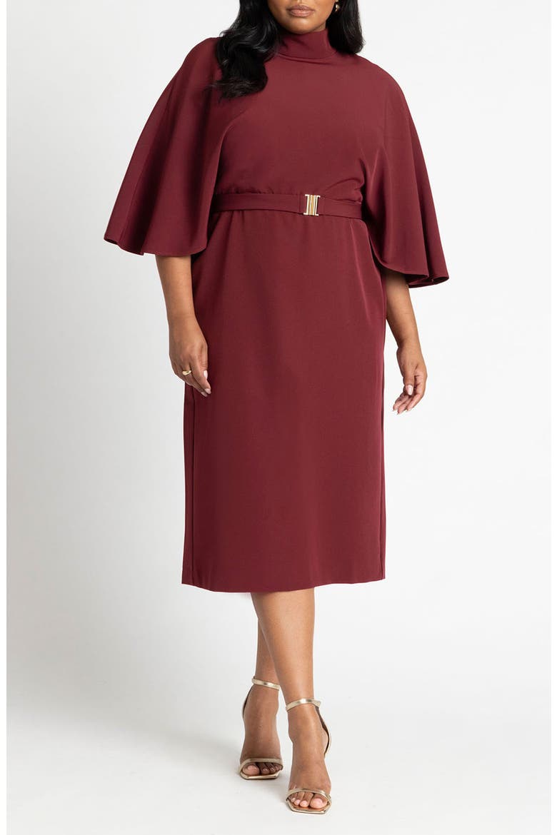 Cape Sleeve Belted Midi Dress, Main, color, TAWNY PORT