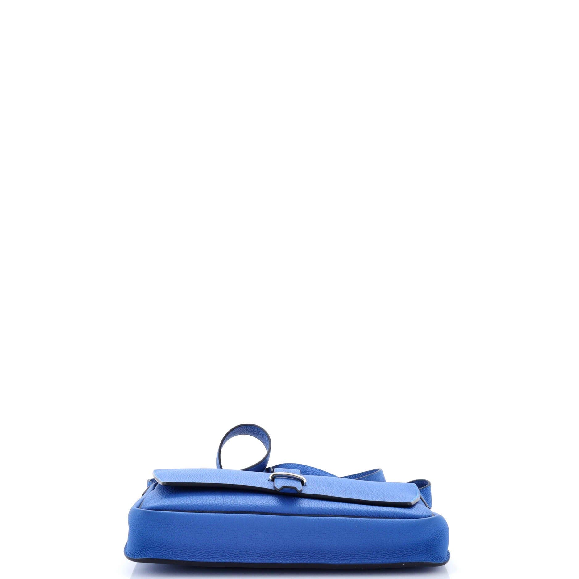 Pre-Owned Hermes Steve Light Junior Messenger Bag Togo, Alternate, color, Bleu Zellige