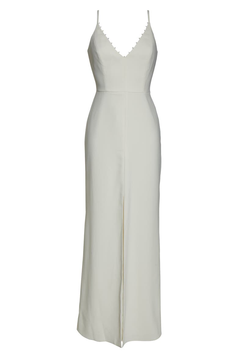 V-Neck Crepe Mermaid Gown, Alternate, color, IVORY