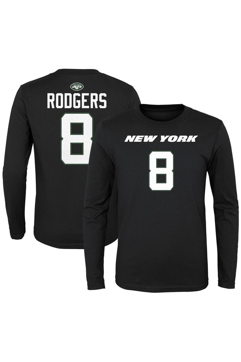Youth Aaron Rodgers Black New York Jets Mainliner Player Name & Number Long Sleeve T-Shirt, Alternate, color, Black