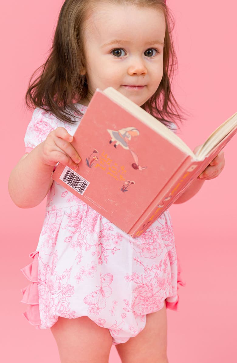 RuffleButts Butterfly Garden Toile Bubble Romper & Head Wrap Set, Alternate, color, 