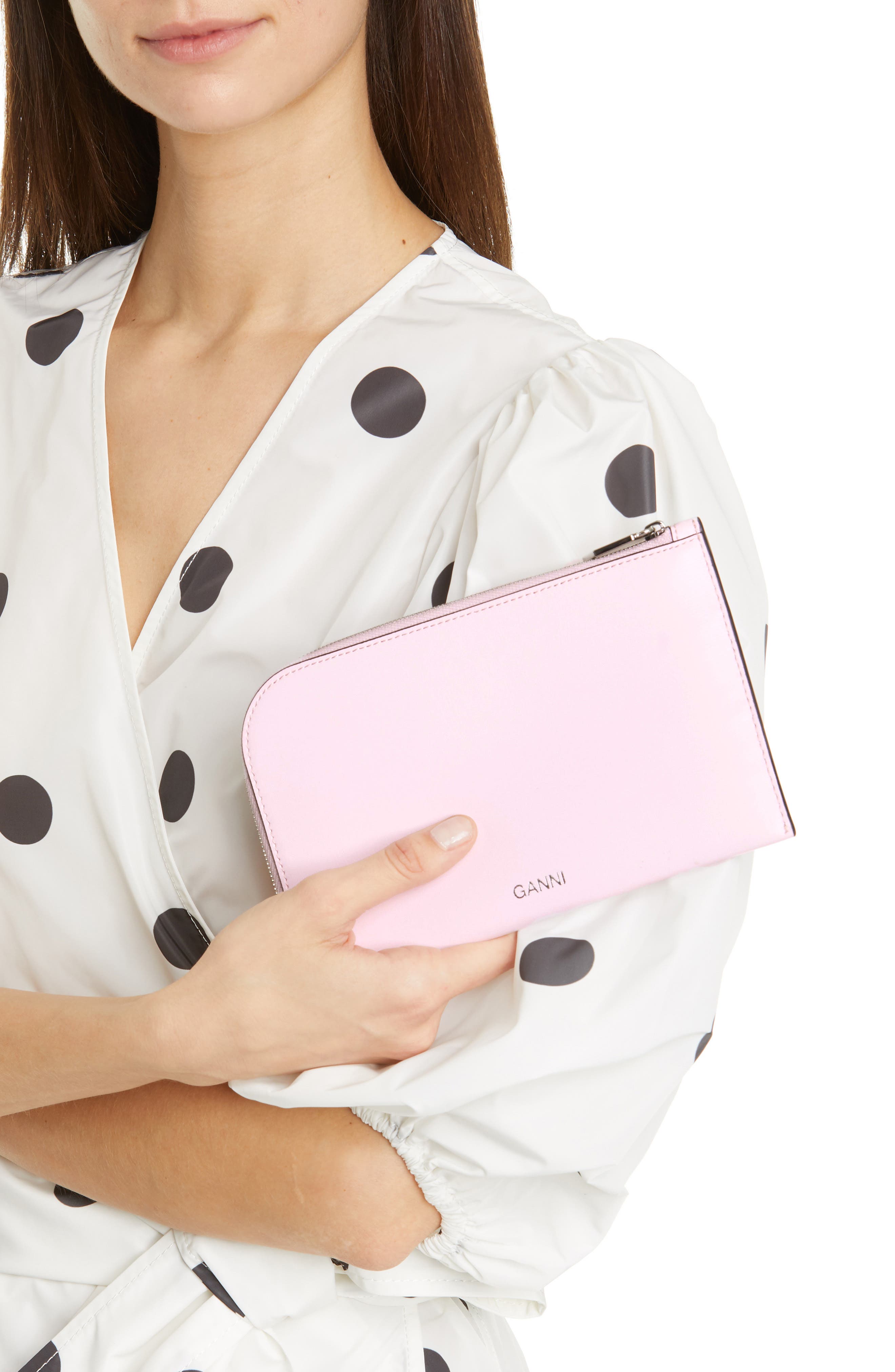 Ganni Leather Zip Around Wallet, Alternate, color, 