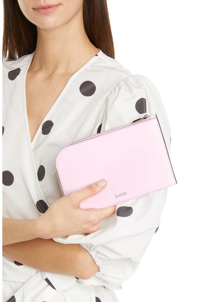 Leather Zip Around Wallet, Alternate, color, CHERRY BLOSSOM