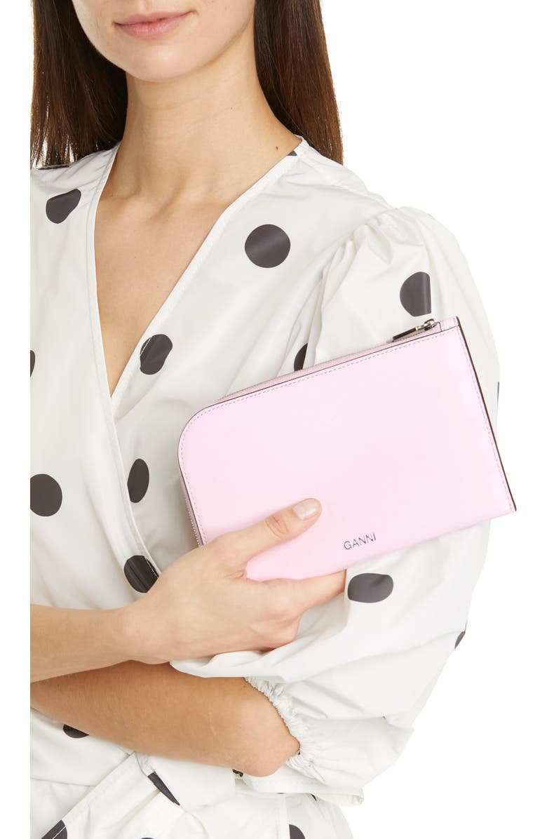 Ganni Leather Zip Around Wallet, Alternate, color,