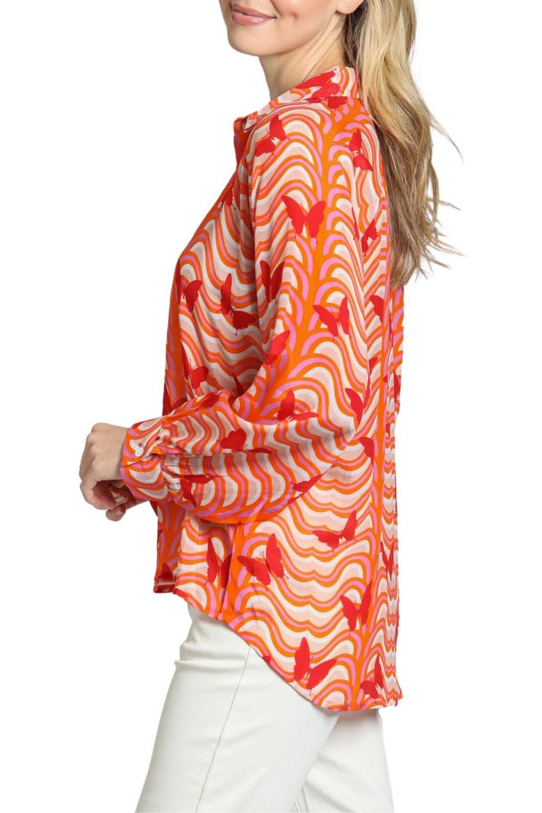 Butterfly Print Johnny Collar Top, Alternate, color, BRIGHT ORANGE MULTI