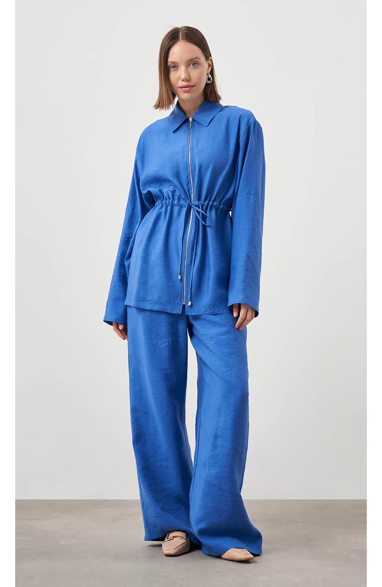 Mizalle Cinched Waist Shirt Jacket, Alternate, color, Blue