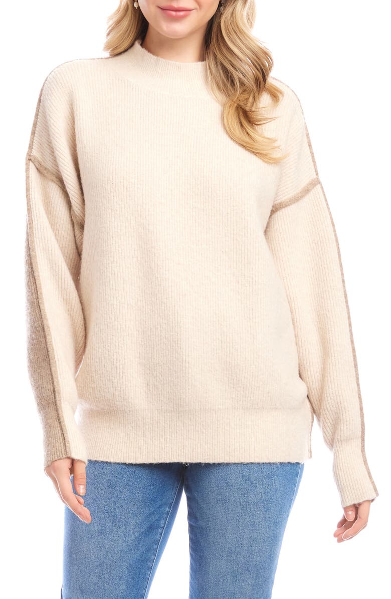 Karen Kane Colorblock Mock Neck Sweater, Main, color, Sand Beige/ Earth