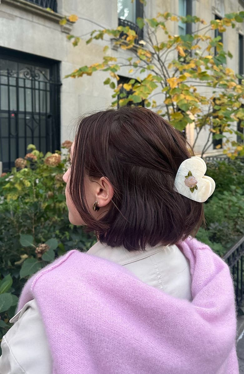 Solar Eclipse Rose Heart Claw Clip, Alternate, color, Cream