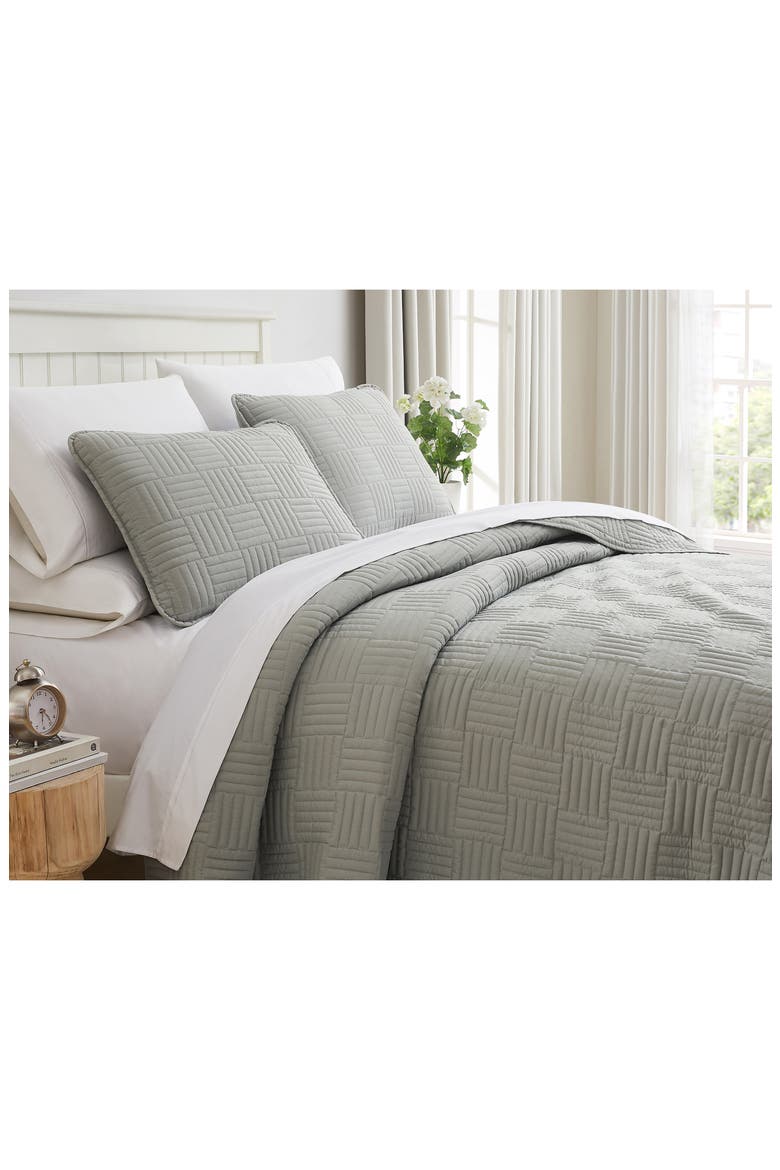 Grid Oversized Quilt Set, Alternate, color, GREY