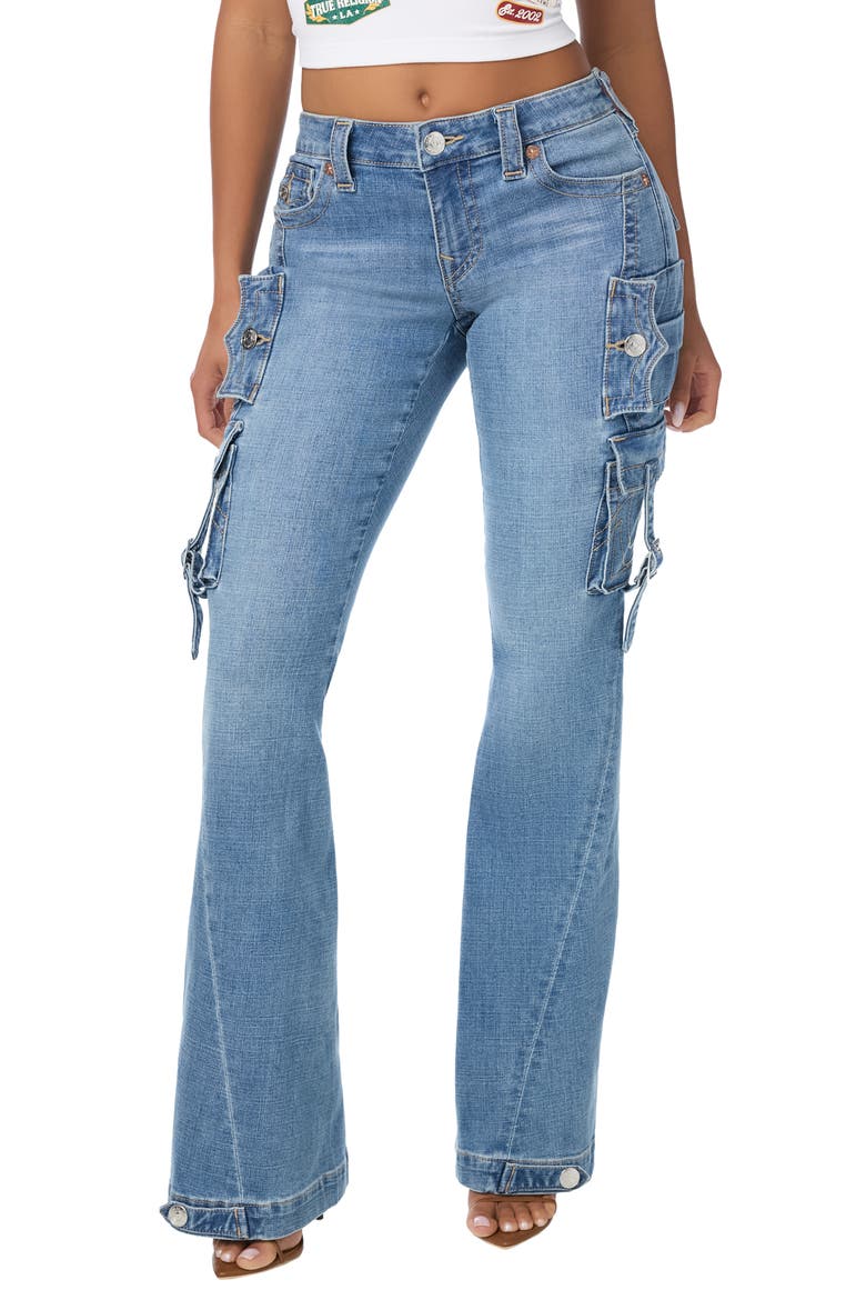 Joey Low Rise Cargo Flap Flare Jeans, Main, color, MEDIUM WASH