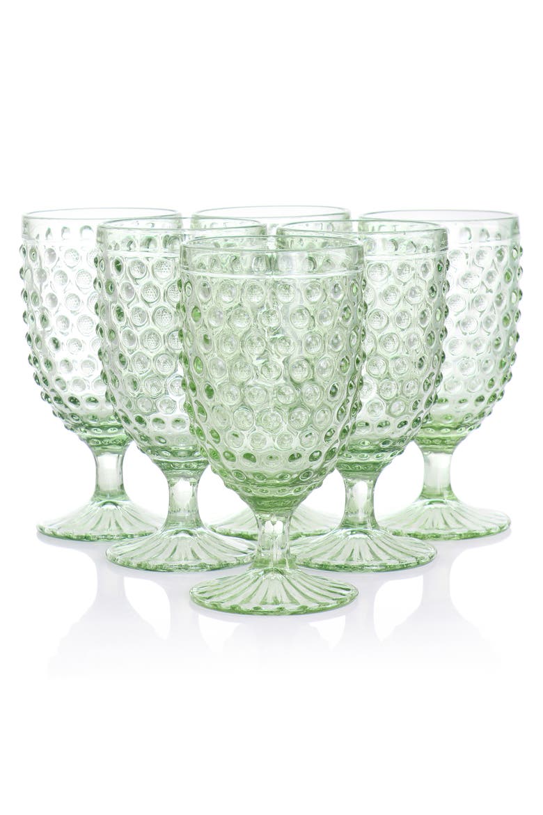 6 Piece 14.2 Ounce Glass Hobnail Goblet Drinkware Set, Alternate, color, Green