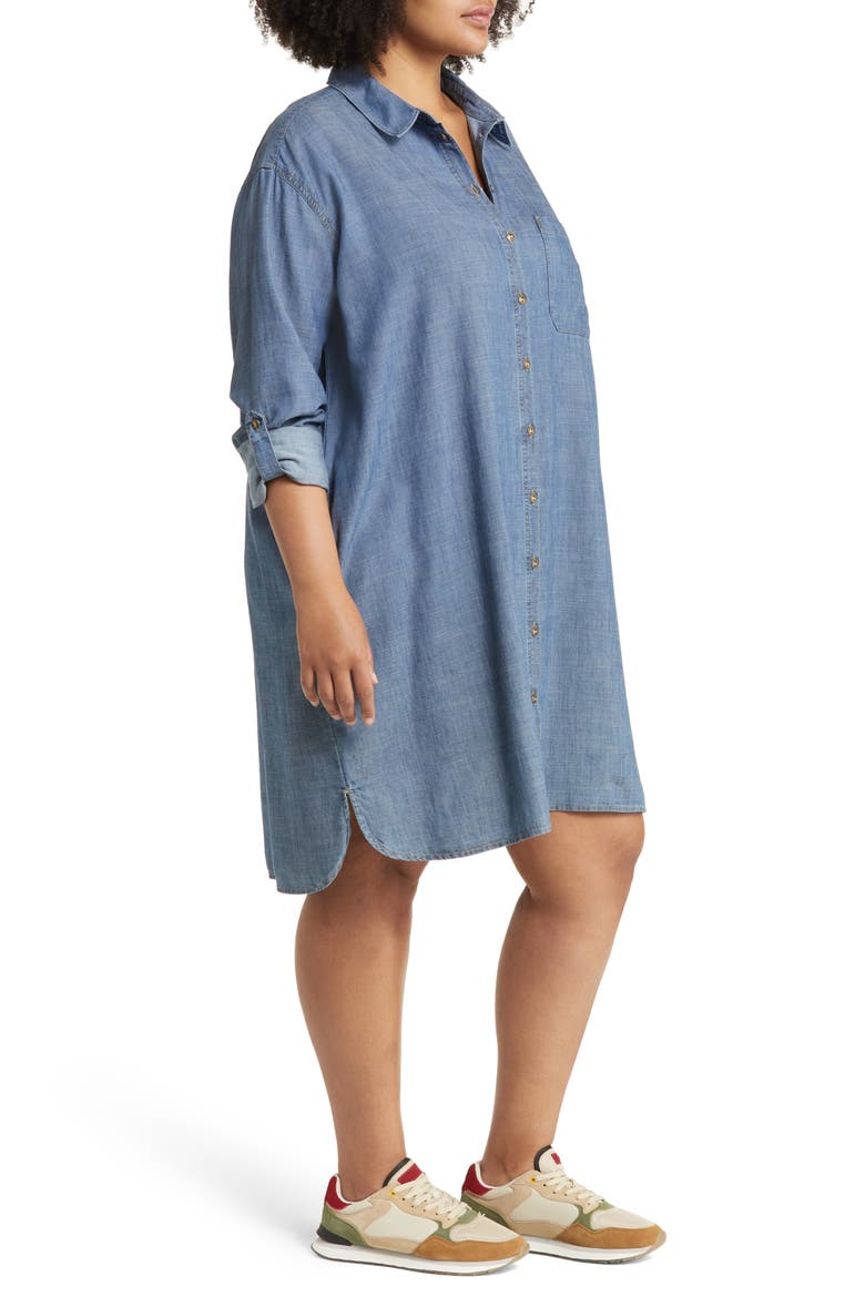 Roll Tab A-Line Chambray Shirtdress, Alternate, color, MEDIUM WASH