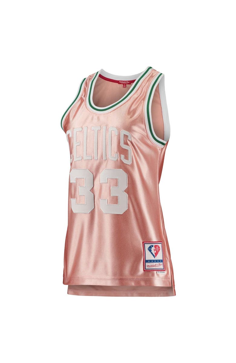 Mitchell & Ness Women's Mitchell & Ness Larry Bird Pink Boston Celtics 75th Anniversary Rose Gold 1985 Swingman Jersey, Alternate, color, 