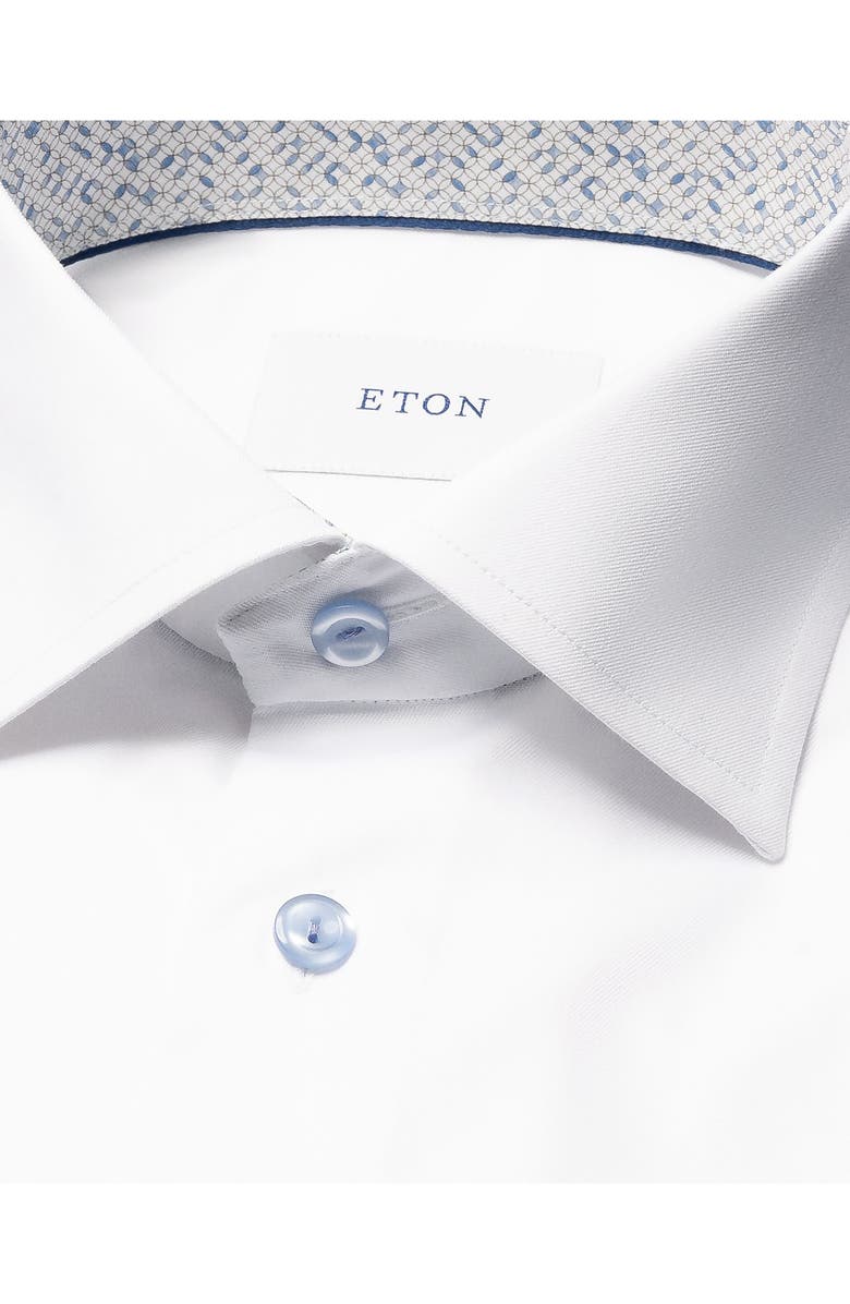 Eton Trim Fit White Cotton Dress Shirt with Hidden Print Detail, Alternate, color, White