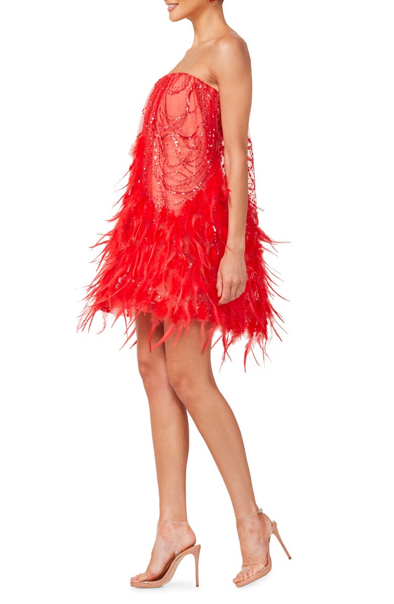 HELSI Stevie Sequin & Feather Strapless Cocktail Minidress, Alternate, color, 