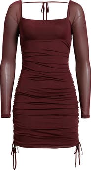 BP. Ruched Mesh Long Sleeve Minidress