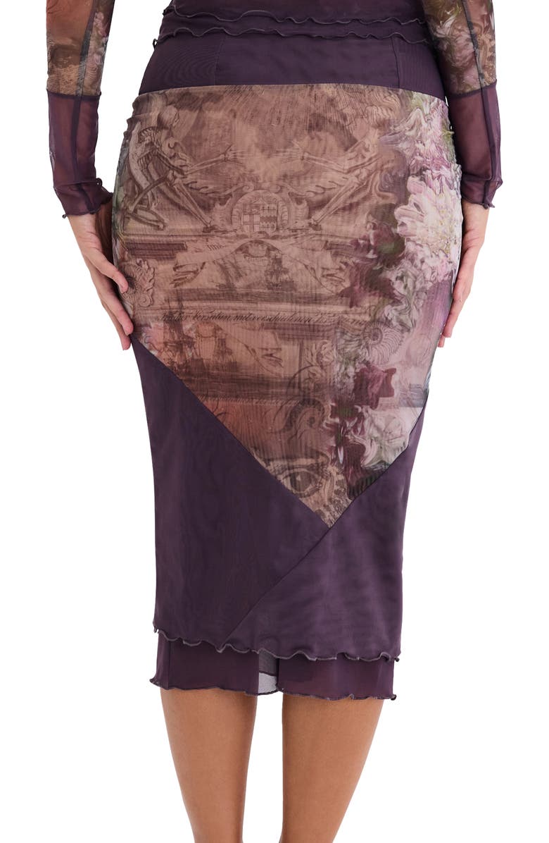 Mistress Rocks Placed Floral Mesh Midi Skirt, Alternate, color, Fadedcp