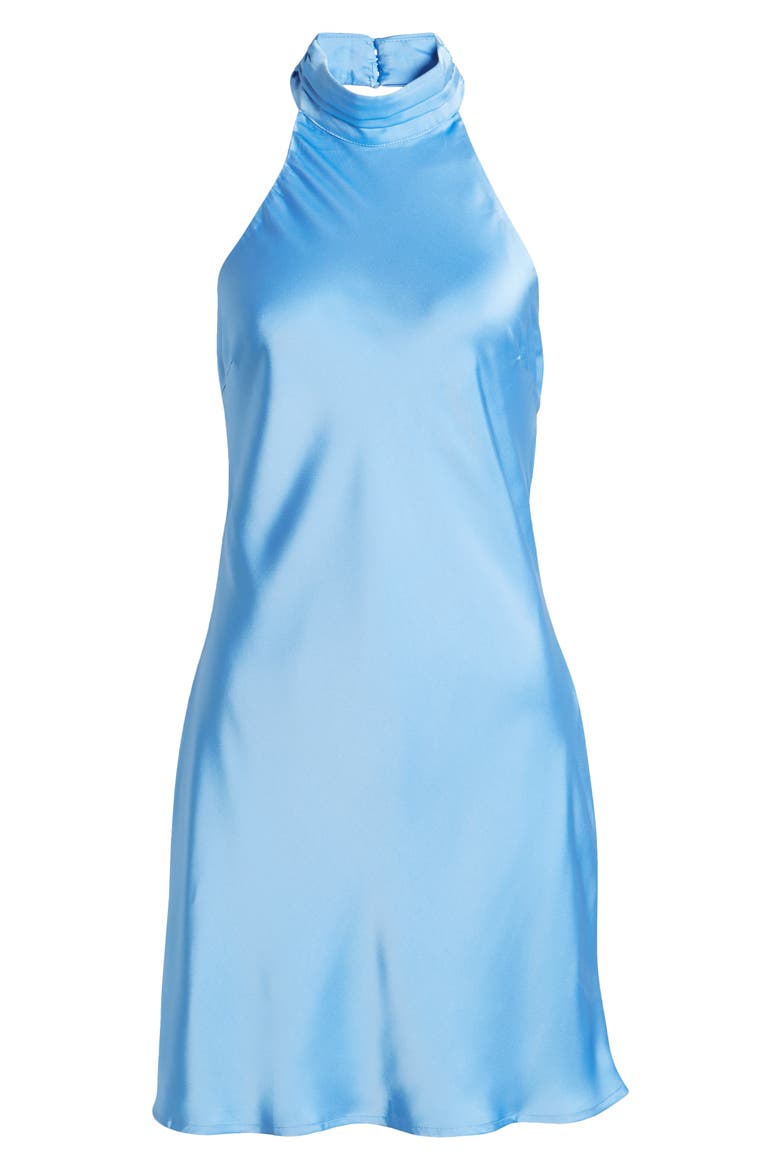 Take Me Back Satin Halter Minidress, Alternate, color, BLUE