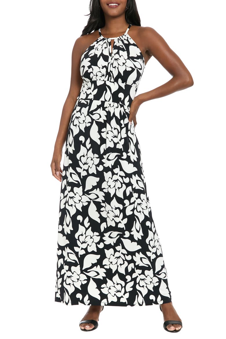 Morris Floral Maxi Dress, Main, color, SOFT WHITE/ BLACK