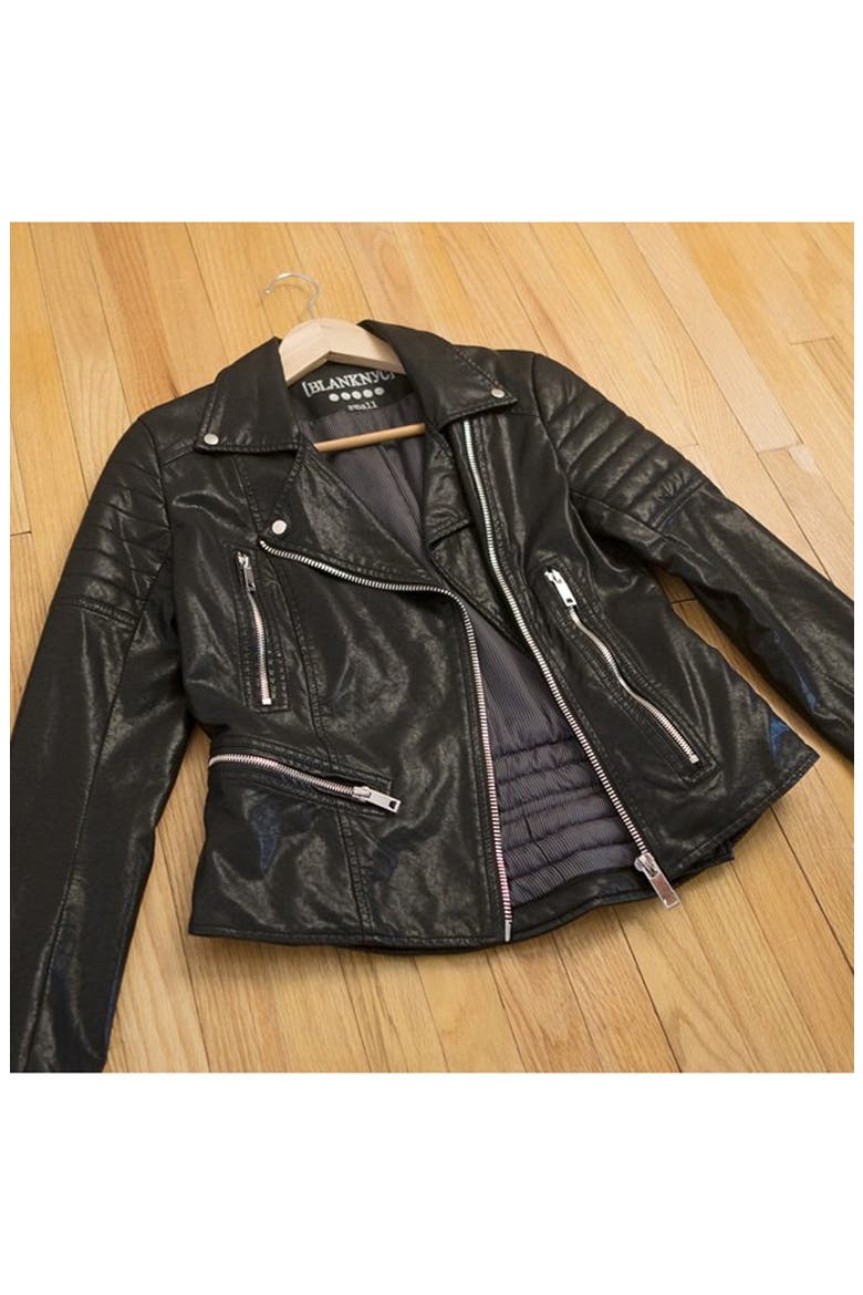 Quilted Faux Leather Jacket, Alternate, color, BLACK