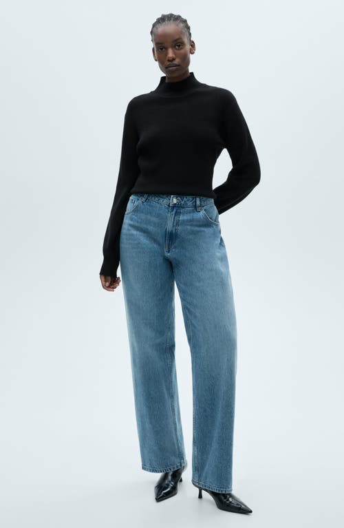 Mango High Waist Straight Leg Jeans In Medium Blue