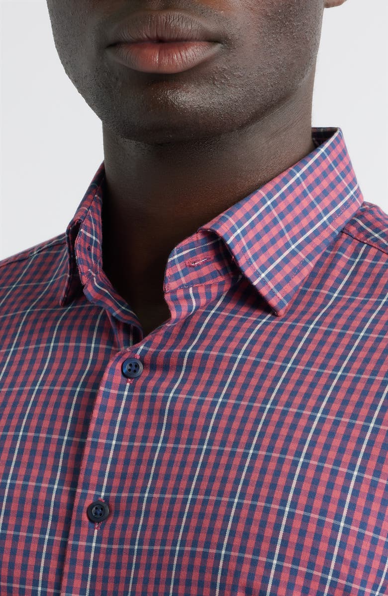 johnnie-O Kenney Check Stretch Button-Up Shirt, Alternate, color, Lobster