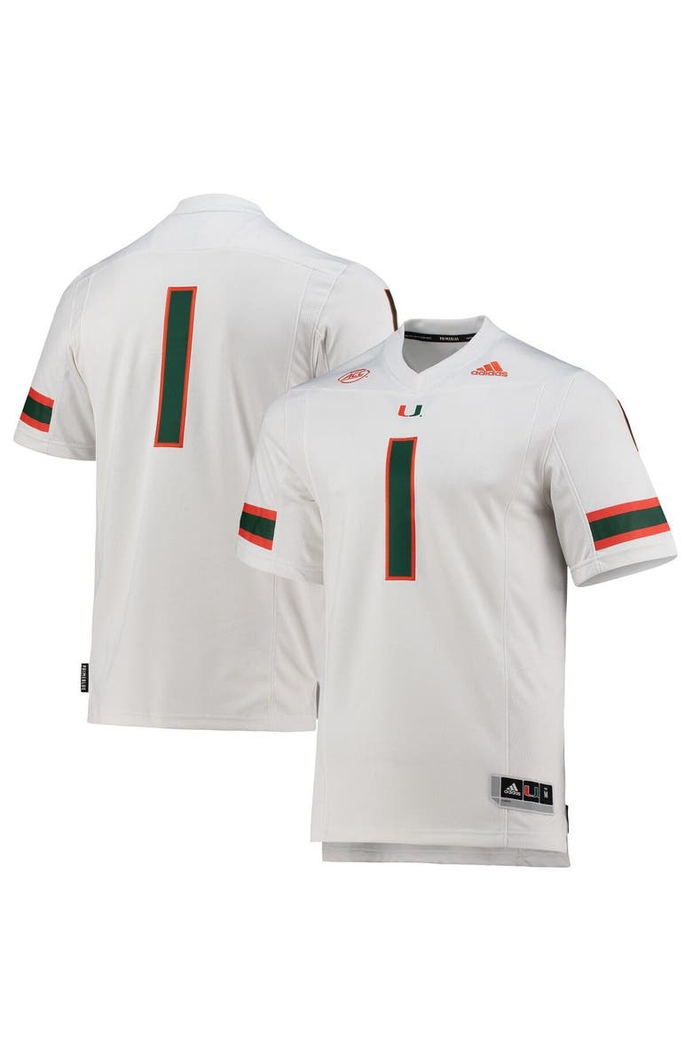 adidas Men's adidas #1 White Miami Hurricanes Team Premier Football Jersey, Main, color,