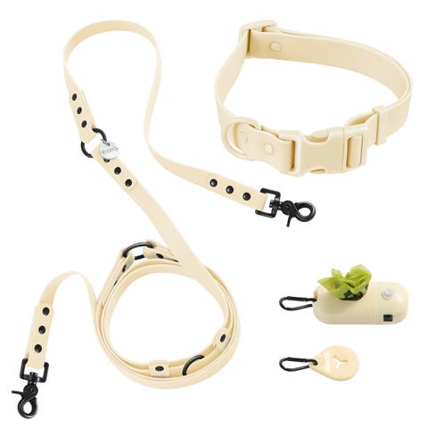 Luna Adjustable 6-in-1 Waterproof Hands-Free Leash and Collar with LED Flashlight, Bag Dispenser, and Poop Bag Holder