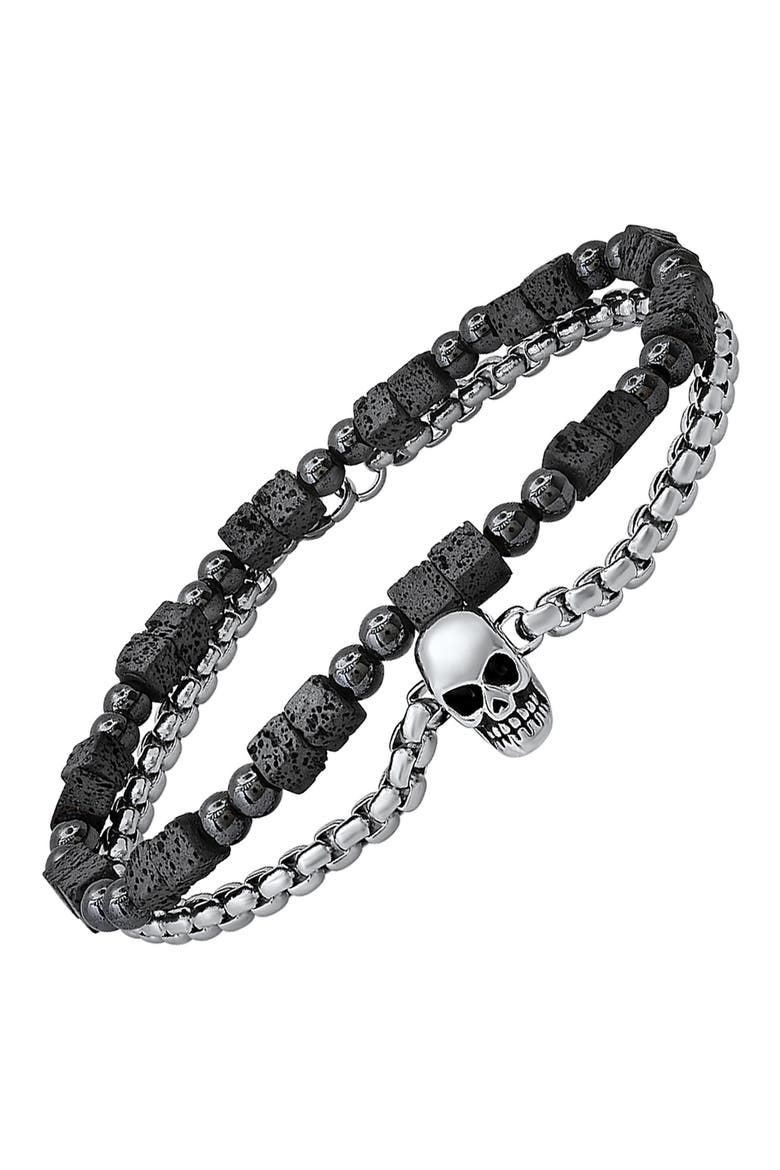 Men's Set of 2 Beaded Bracelets, Alternate, color, SILVER/BLACK