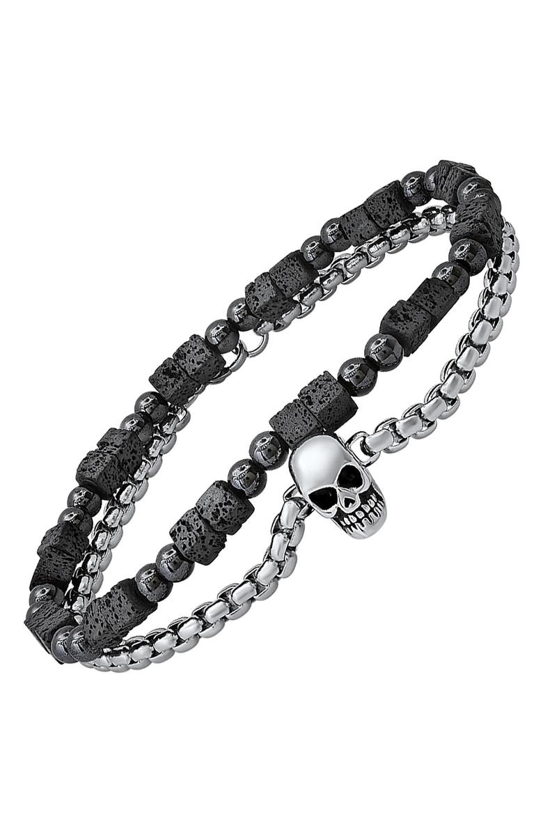 STEELTIME Men's Set of 2 Beaded Bracelets, Alternate, color, Silver/Black