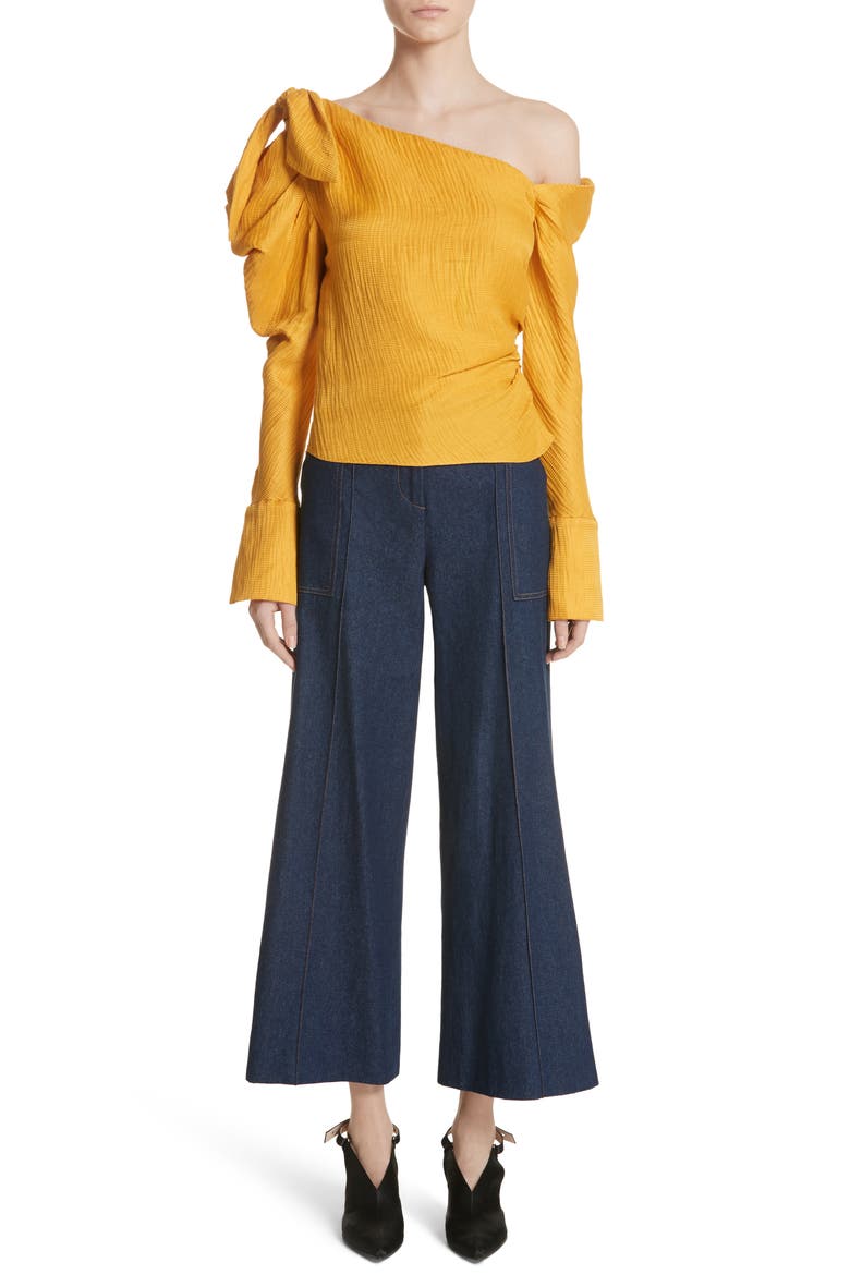 Phacelia Asymmetrical Silk & Linen Bow Sleeve Top, Alternate, color, MARIGOLD