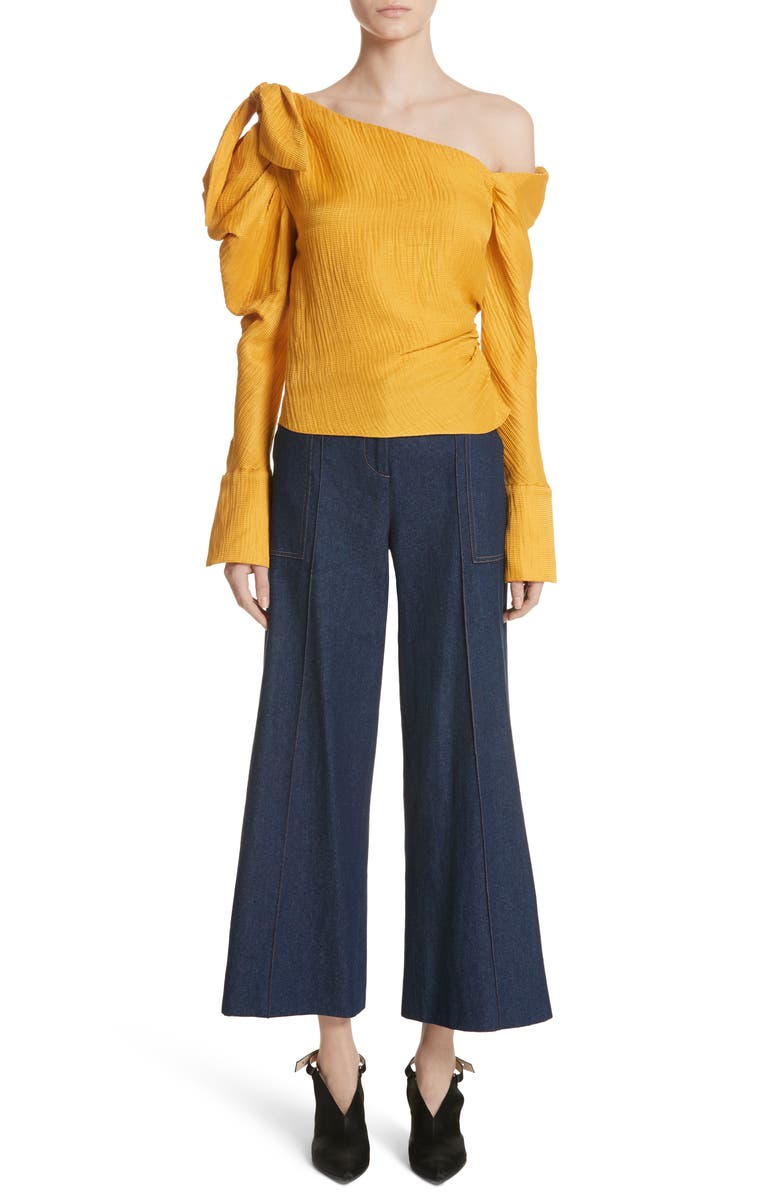 Hellessy Phacelia Asymmetrical Silk & Linen Bow Sleeve Top, Alternate, color, 