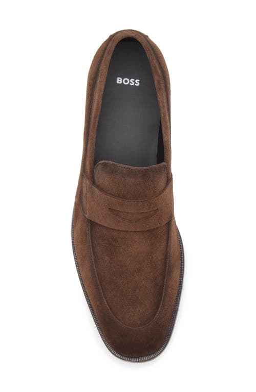 Hugo Boss Boss Limber Penny Loafer In Dark Brown Suede