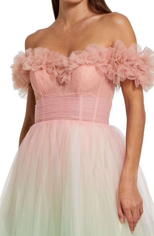 Mac Duggal Off The Shoulder Ombre Tulle Ballgown In Pink Sorbet