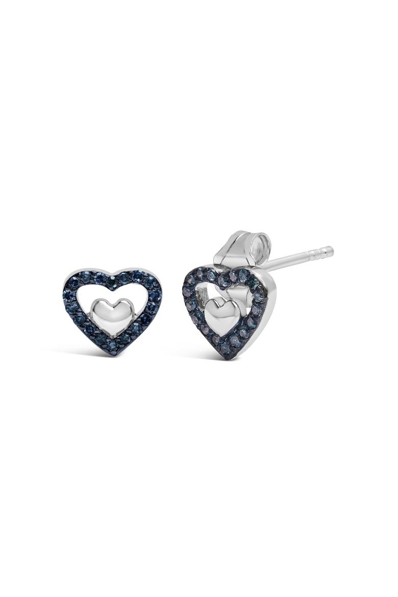Silver 1/6 Cttw Diamond Open Double Heart Stud Earrings, Alternate, color, Blue Diamond