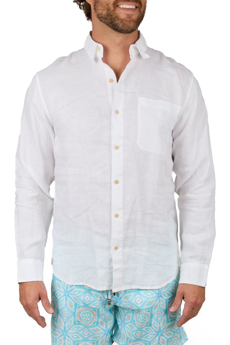 The Casa Blanca - Long Sleeve White Linen Shirt, Main, color, White