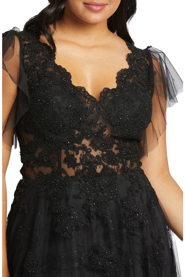 Lace Illusion Tulle Gown, Alternate, color, BLACK