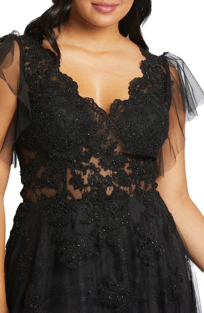 Mac Duggal Lace Illusion Tulle Gown, Alternate, color, 